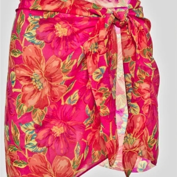 Beach Riot Other - Beach Riot Hot Pink Floral Tie-Waist Swim Sarong